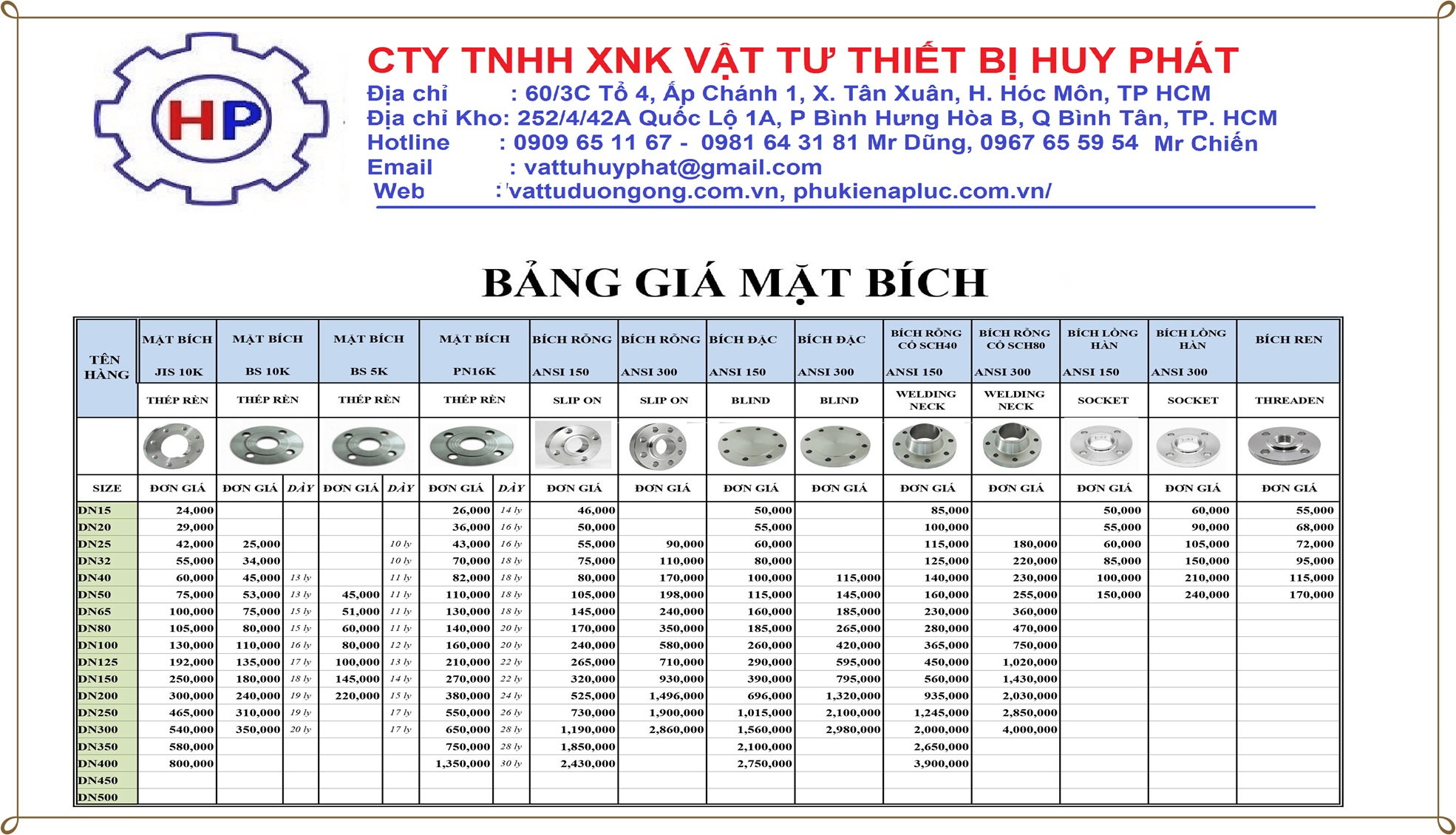 Báo Giá mặt bích nhanh, chính xác, tốt, rẻ nhất Việt Nam