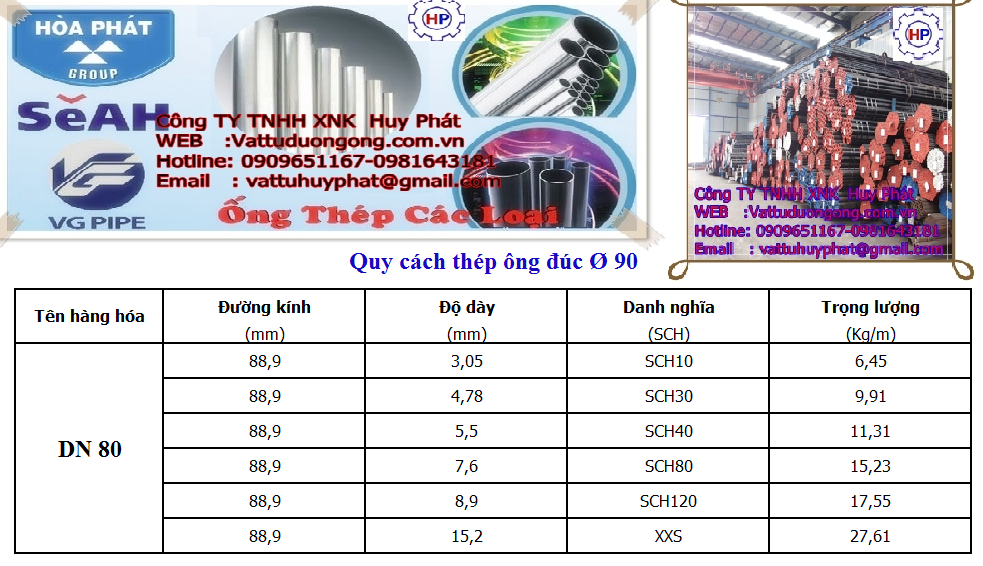 Thép ống đúc phi 90 (DN 80), ASTM A106, A53, API 5L 